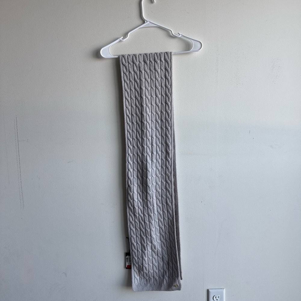 Cole Haan Light Gray Cable Knit Scarf